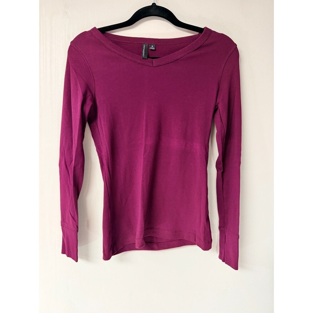 Cynthia Rowley Womens Medium Burgundy Long Sleeve V Notch Knit Casual Top